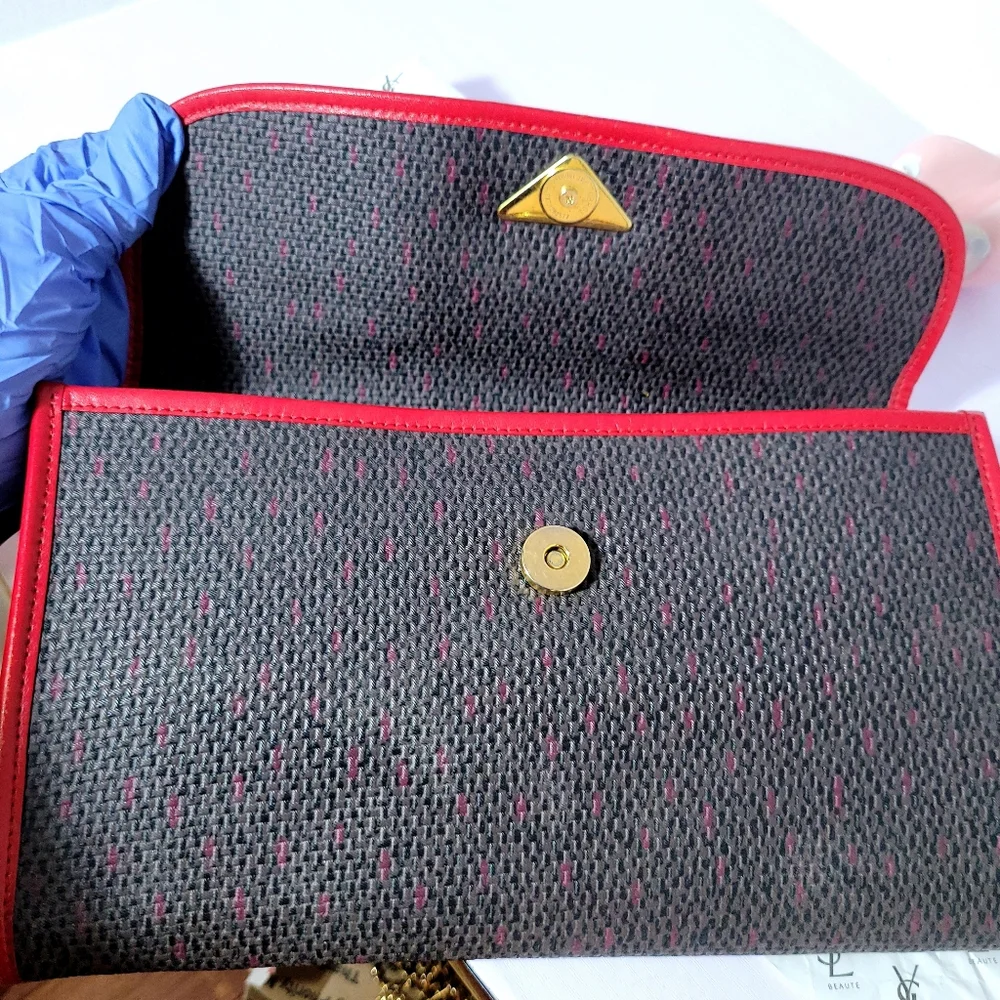 Yves Saint Laurent YSL Black Woven Flap Clutch Bag Red - Picture 6 of 10